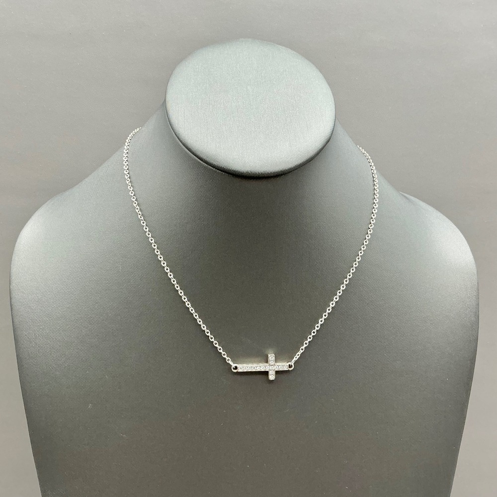 Brighton Necklace Silver Tone Crystal Sideways Cross Religious Adjustable 17"